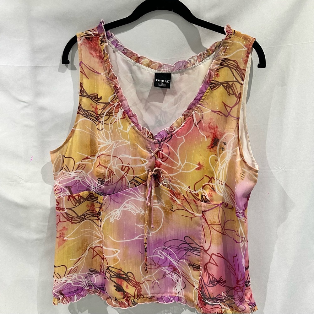 Tribal Abstract Sheer Tie Front Top